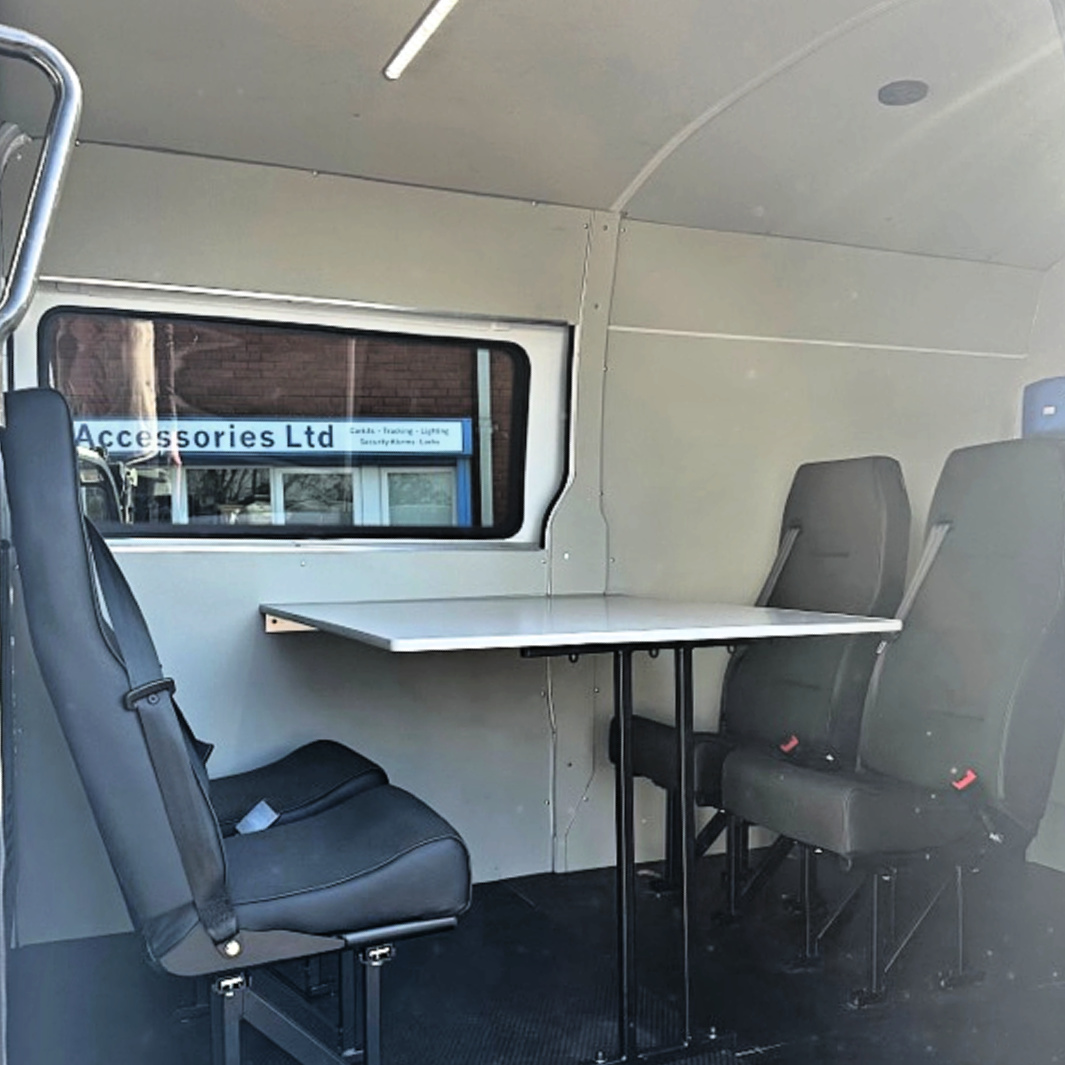 Renault Master Window, Poly Lining, Seating and Table Welfare Vehicle Conversions